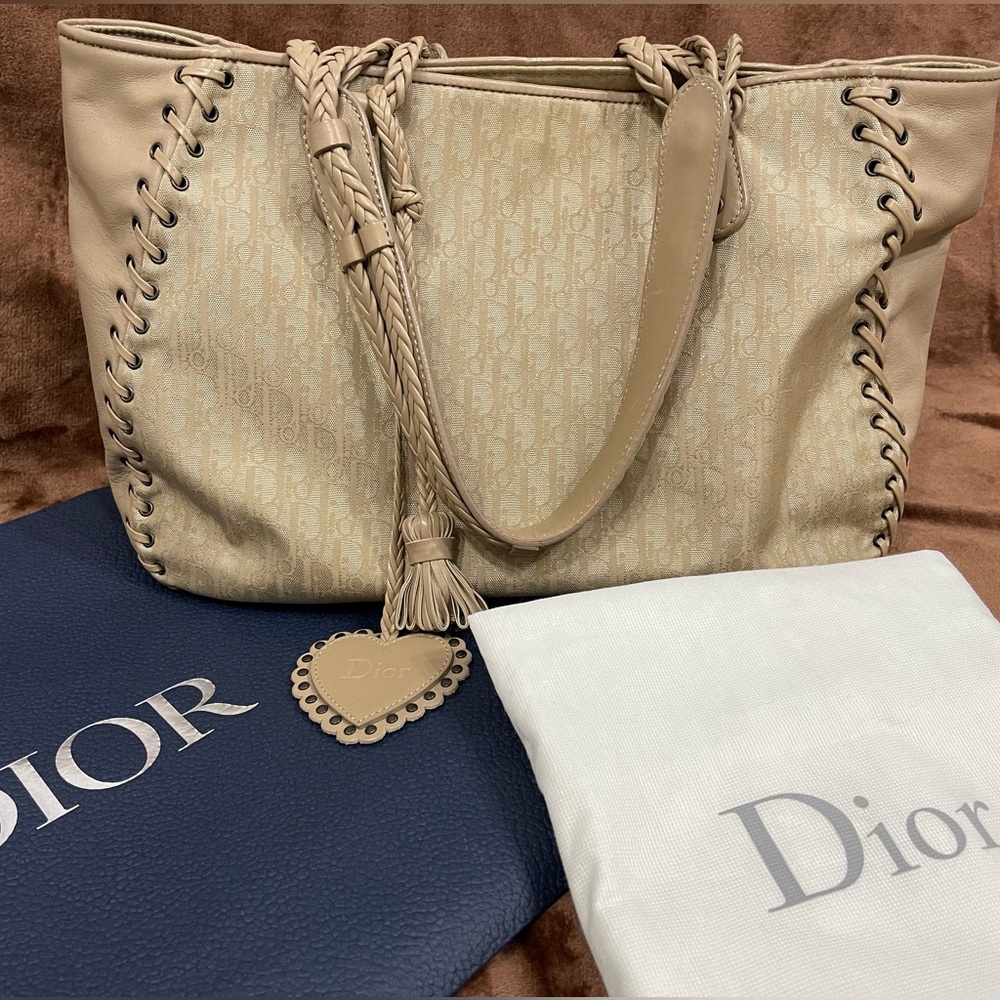 Vintage Oblique Dior Tote Bag - Nylon and Leather in Tan/Beige